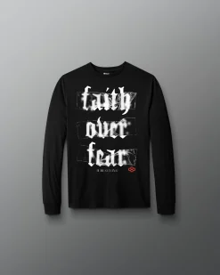 Shirts & Tees>RUDIS Gothic Faith Over Fear Youth Elite Super Soft Long Sleeve Black