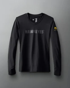 Shirts & Tees>RUDIS Hawkeyes Performance Stretch Women's V-Neck Long Sleeve Black