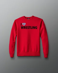 Hoodies & Pullovers>RUDIS I Love Wrestling Comfort Fleece Youth Crewneck Red