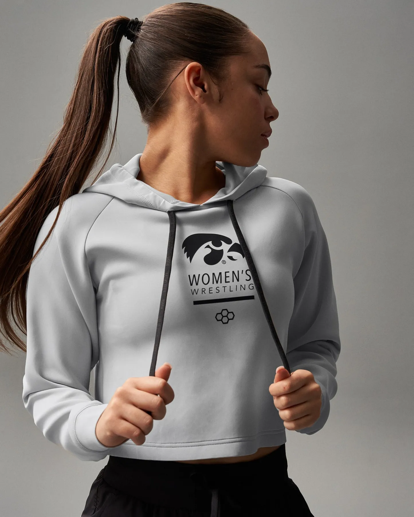 Hoodies & Pullovers>RUDIS IOWA COOL-FEEL Women's Crop Hoodie Lunar Gray