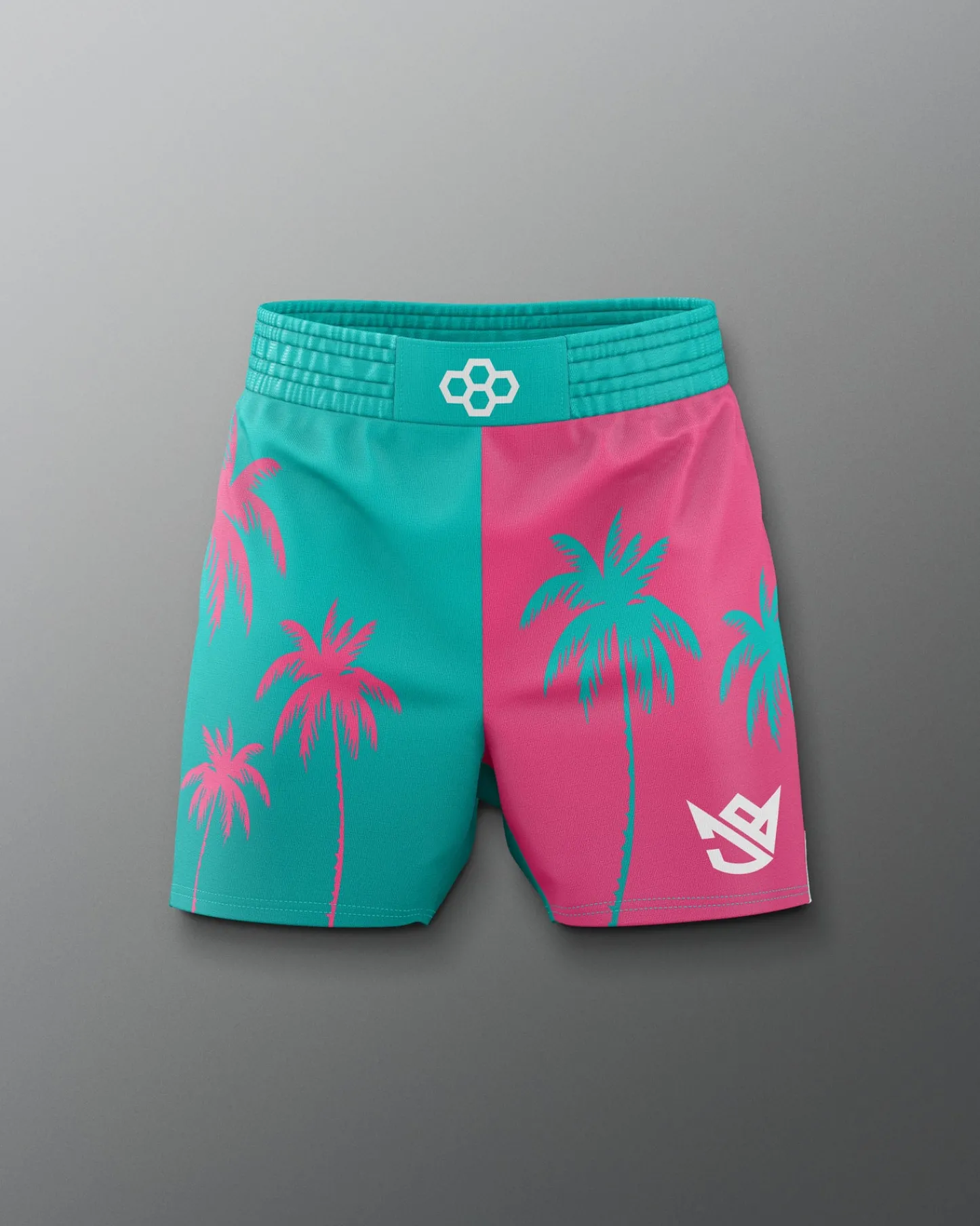 Shorts & Bottoms>RUDIS JB South Beach Palms Elite Sublimated Shorts Teal/Pink