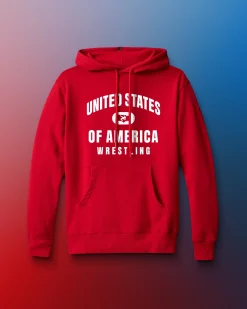 Hoodies & Pullovers|Hoodies & Pullovers>RUDIS United States of America Wrestling Comfort Fleece Hoodie Red