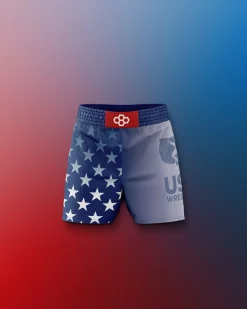 Shorts & Bottoms>RUDIS USA Wrestling Flag Youth Sublimated Shorts Navy