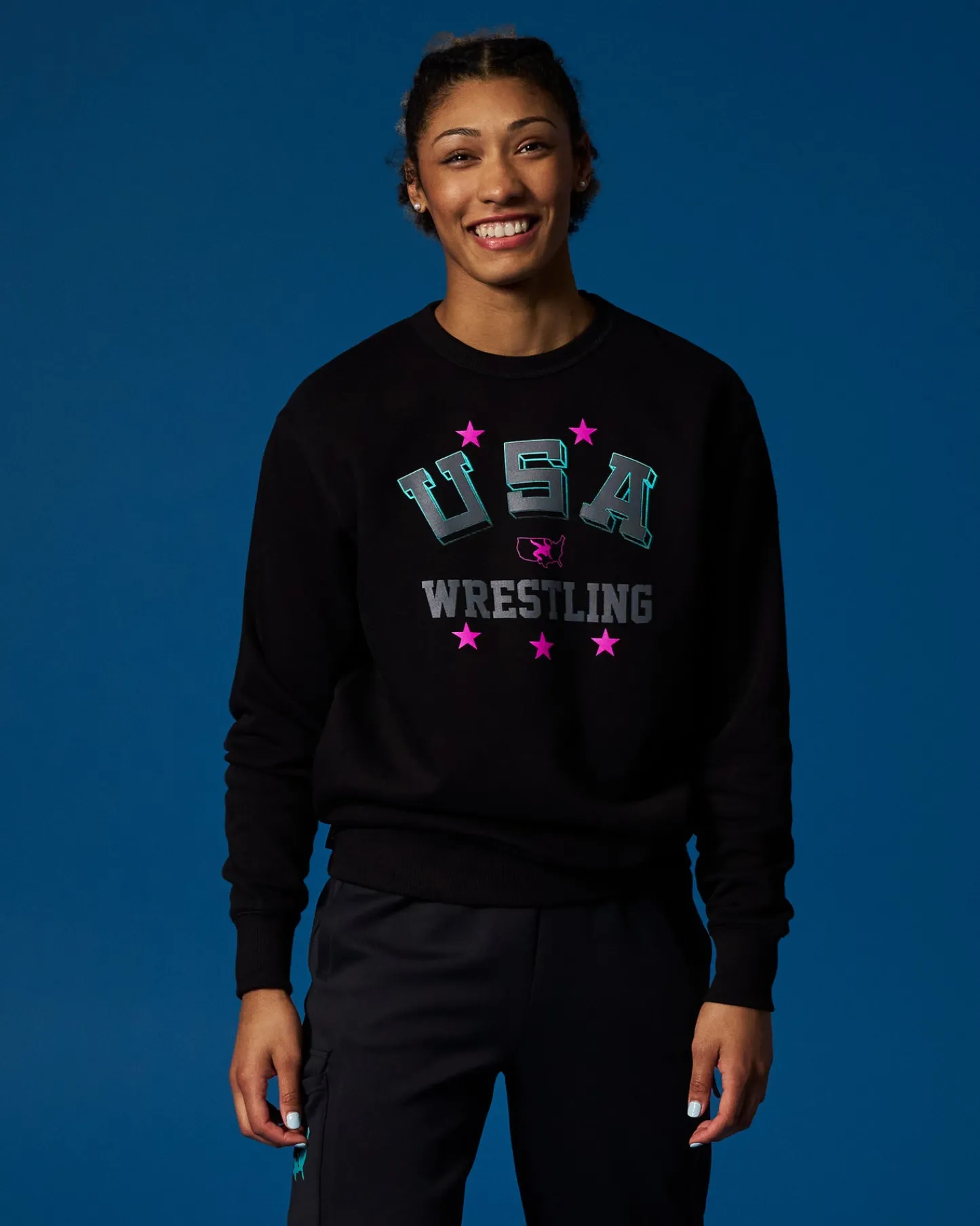 Hoodies & Pullovers|Hoodies & Pullovers>RUDIS USA Wrestling Retro Comfort Fleece Crewneck Black