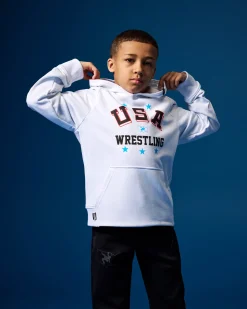 Hoodies & Pullovers>RUDIS USA Wrestling Retro Youth Elite Terry Hoodie White