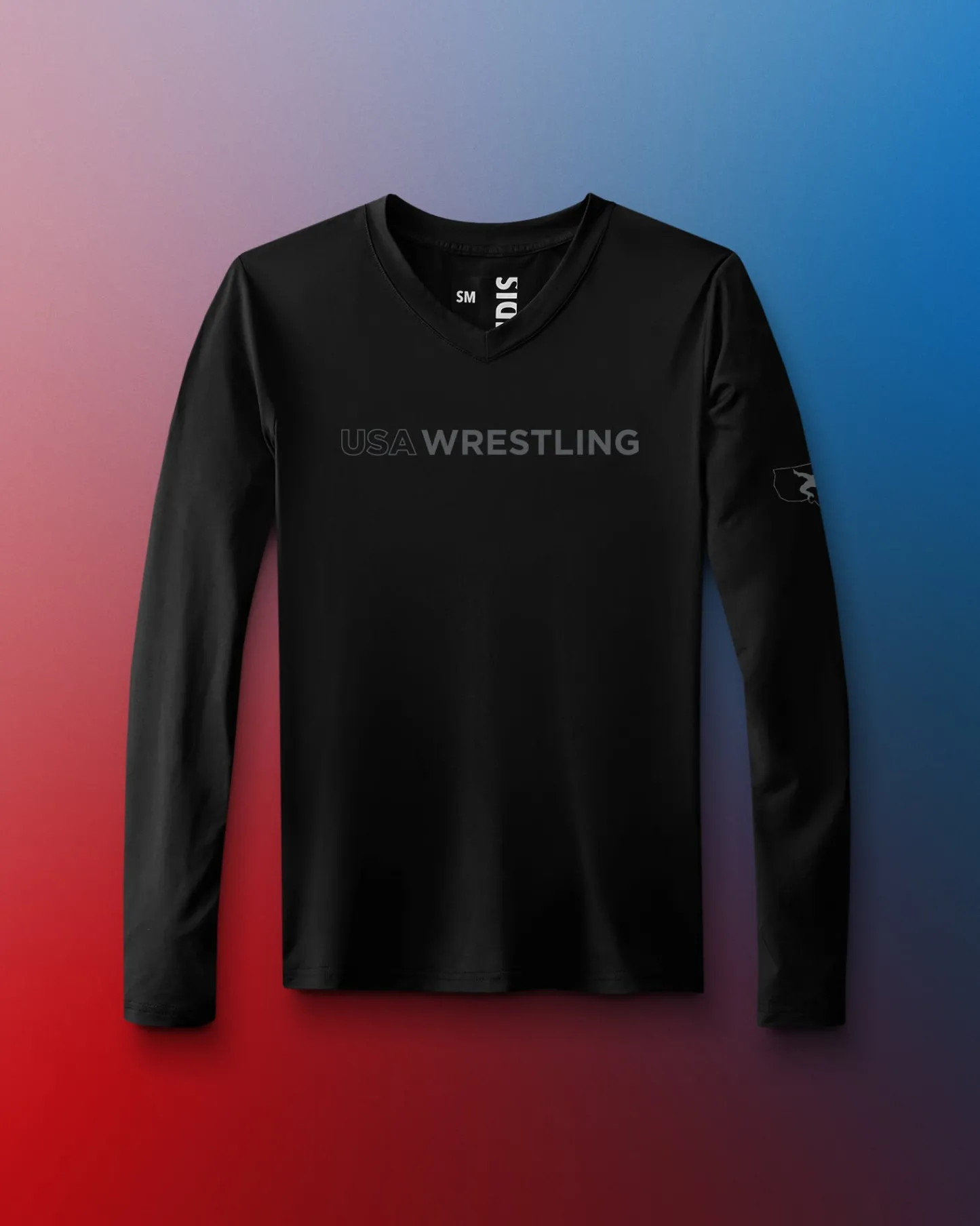 Shirts & Tees>RUDIS USA Wrestling Wordmark Performance Women's V-Neck Long Sleeve Lunar Gray